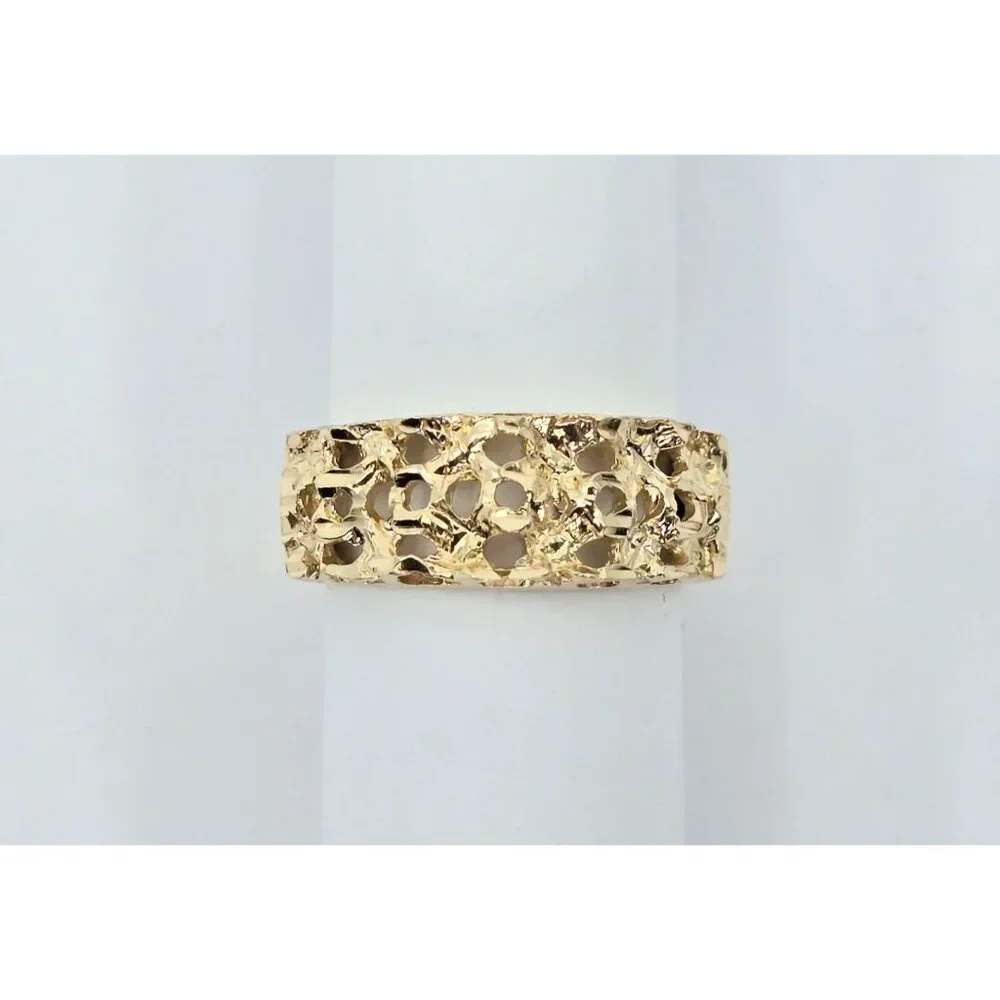 Unique 14K Karat Solid Yellow Gold Designer Diamond Cut Nugget Ring - Size 5.50